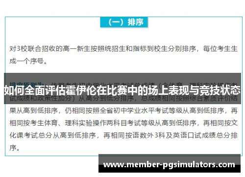 如何全面评估霍伊伦在比赛中的场上表现与竞技状态