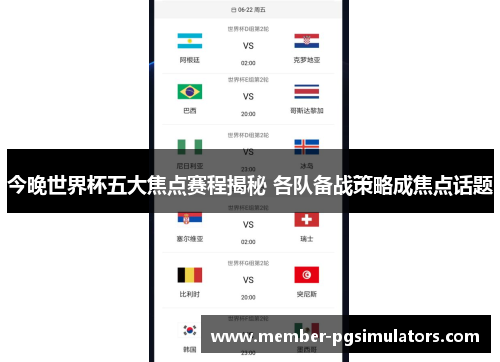 今晚世界杯五大焦点赛程揭秘 各队备战策略成焦点话题